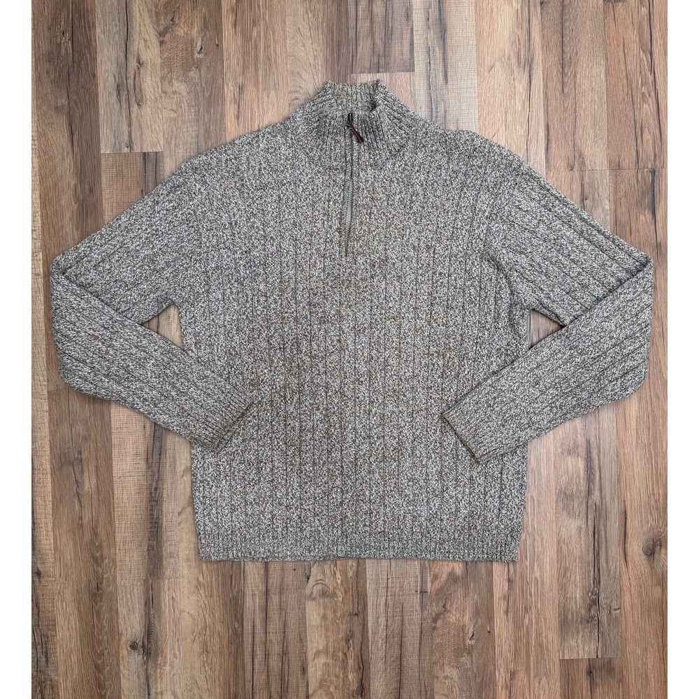 Oscar de la Renta Men's Quarter Zip Ribbed Knit Sweater XXL Beige‎ Brown